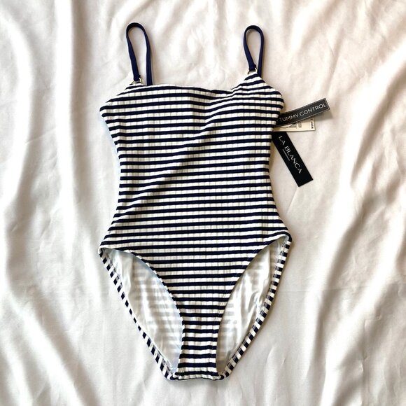 La Blanca Set Sail Lingerie One Piece Swimsuit Women's 6 Indigo Stripe NWT - Picture 3 of 12